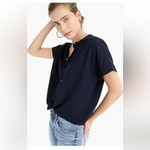 J.Crew Point Sur Short Sleeve Popover Blouse, Navy, XL
